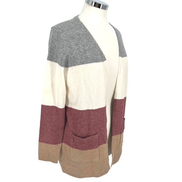 Market & Spruce Colorblock Open Cardigan Sweater Gray Pink Beige Size Small NWT - Picture 4 of 9
